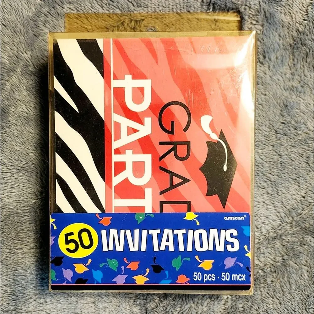 Amscan Grad Zebra Party Invitations – 50 Cards + 50 Envelopes – NIB Sealed